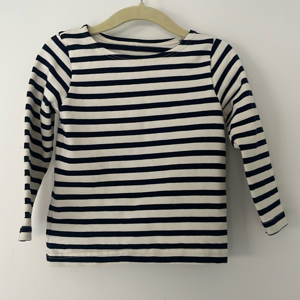 American apparel toddler, long sleeve navy white striped T-shirt, size 1-2 years